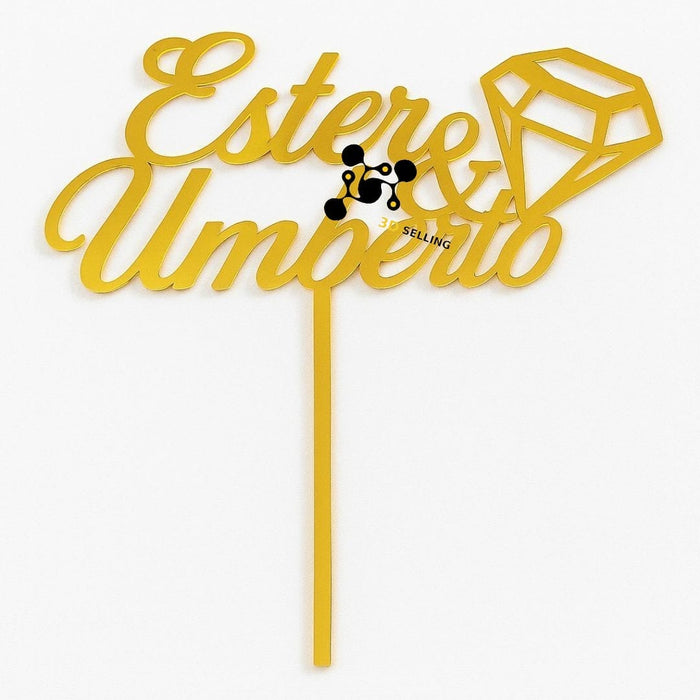 3d Selling Casa, arredamento e bricolage:Articoli per cucina e bar:Accessori per pasticceria:Decorazioni torte e topper:Cake topper Oro Cake Topper con Nomi Personalizzato