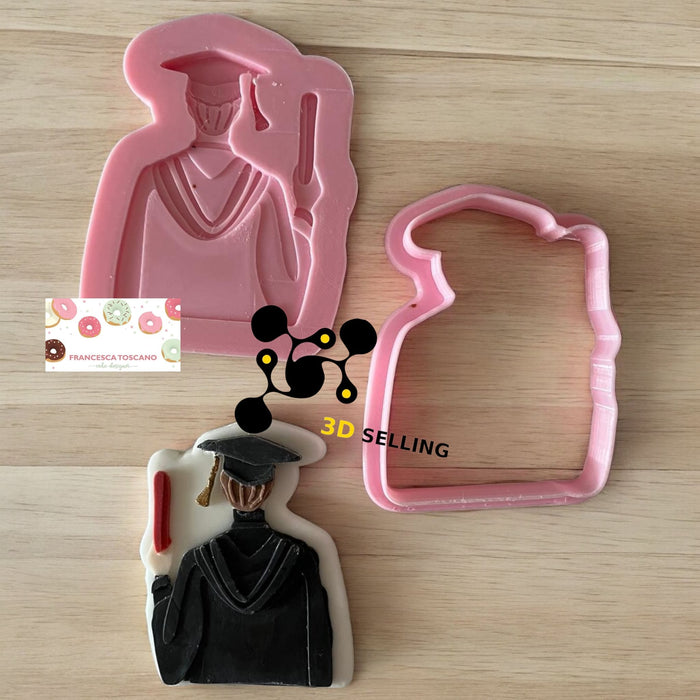 SELLING3D Casa, arredamento e bricolage:Articoli per cucina e bar:Accessori per pasticceria:Altro accessori per pasticceria Ragazzo Laurea di Spalle Stampo in 3D 8cm