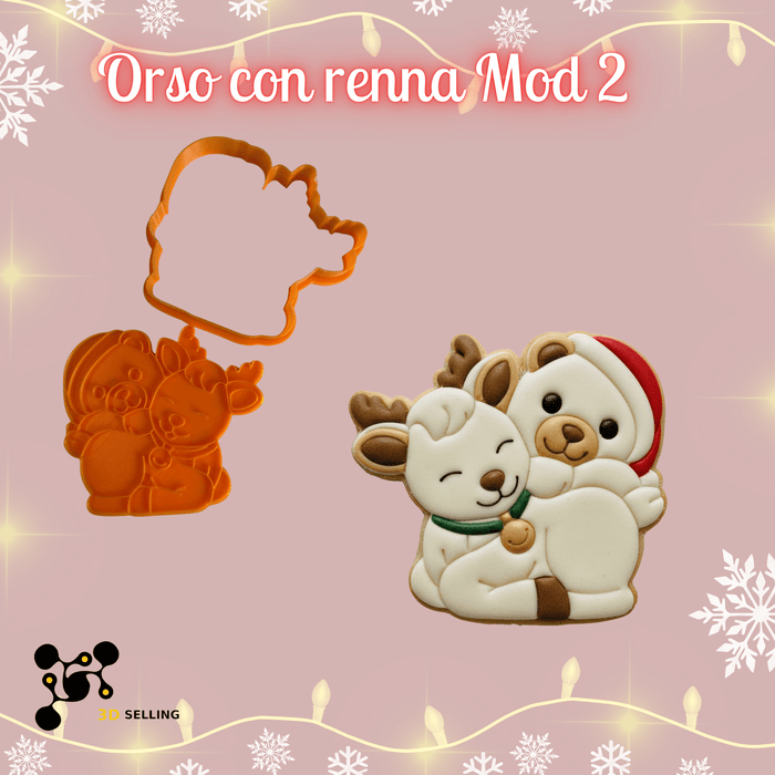 SELLING3D Casa, arredamento e bricolage:Articoli per cucina e bar:Accessori per pasticceria:Altro accessori per pasticceria Tagliabiscotti Orso con Renna ad Incisione