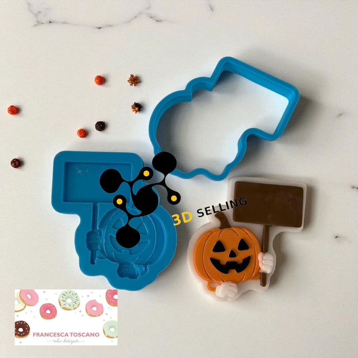 SELLING3D Casa, arredamento e bricolage:Articoli per cucina e bar:Accessori per pasticceria:Altro accessori per pasticceria Zucca con cartello stampo in 3D 8.5cm