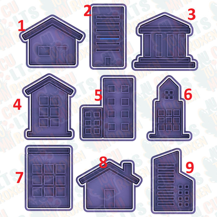 Selling3D Casa, arredamento e bricolage:Articoli per cucina e bar:Accessori per pasticceria:Formine e stampi per biscotti 1 Palazzi Set 9 pezzi cookie cutter formina tagliabiscotti o PDZ