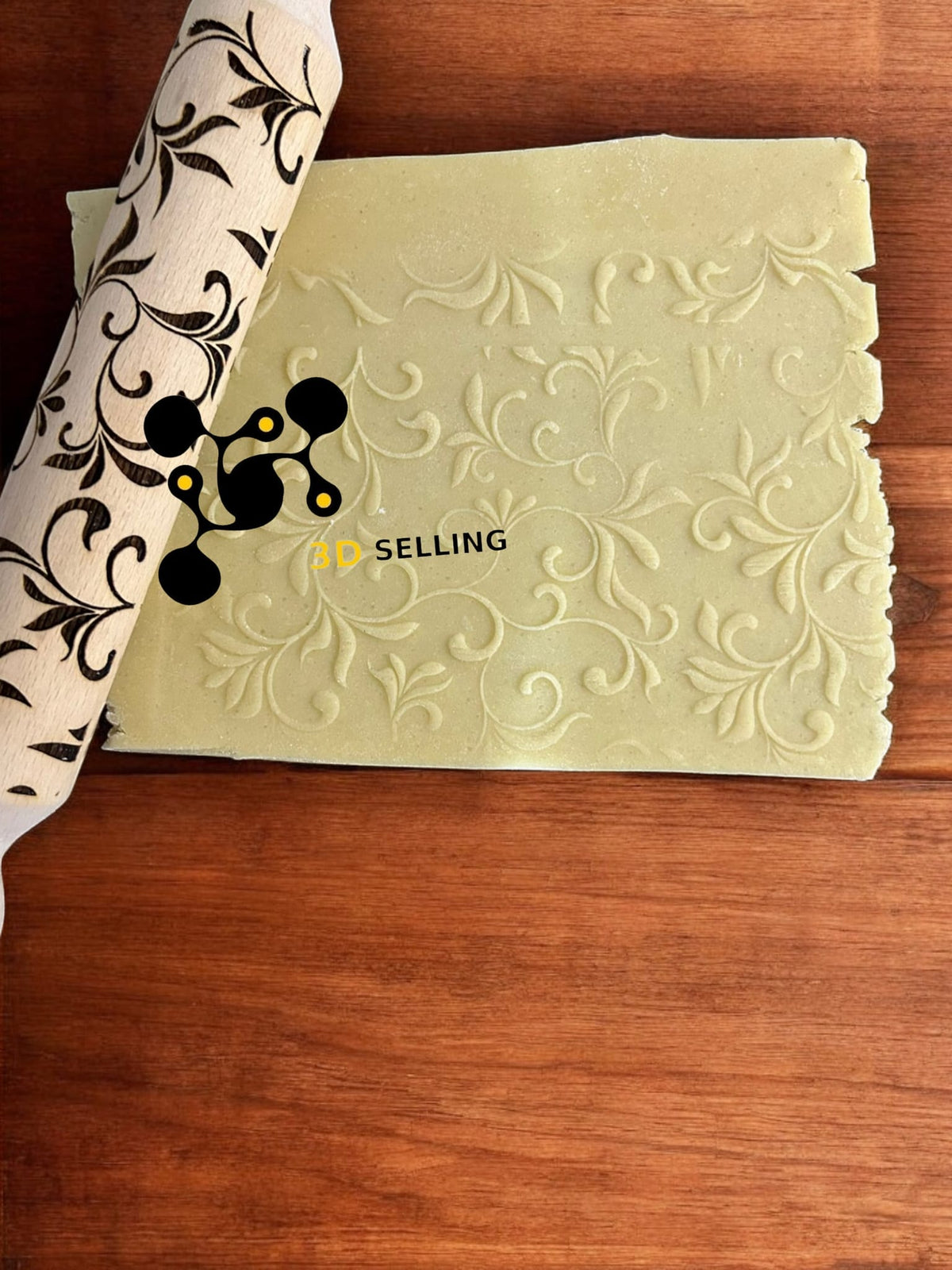 Mattarello In Legno Goffrato Con Motivo Floreale - Per Biscotti E Decorazioni - Foto 6