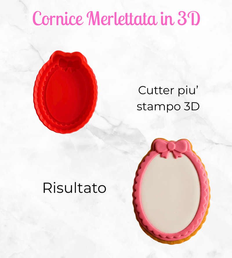 3d Selling Casa, arredamento e bricolage:Articoli per cucina e bar:Accessori per pasticceria:Altro accessori per pasticceria Cornice Merlettata 3D con Fiocco – Cutter e Stampo per Biscotti Decorati