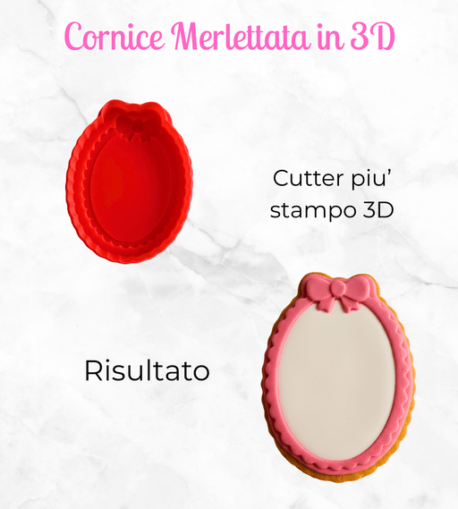3d Selling Casa, arredamento e bricolage:Articoli per cucina e bar:Accessori per pasticceria:Altro accessori per pasticceria Cornice Merlettata 3D con Fiocco – Cutter e Stampo per Biscotti Decorati