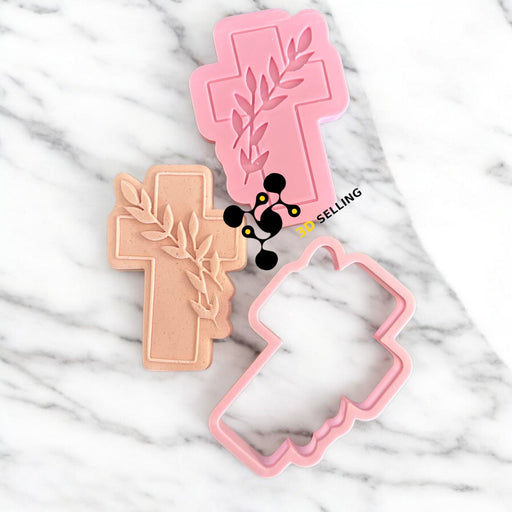 3d Selling Casa, arredamento e bricolage:Articoli per cucina e bar:Accessori per pasticceria:Altro accessori per pasticceria Croce con foglie stampo in 3D 8cm
