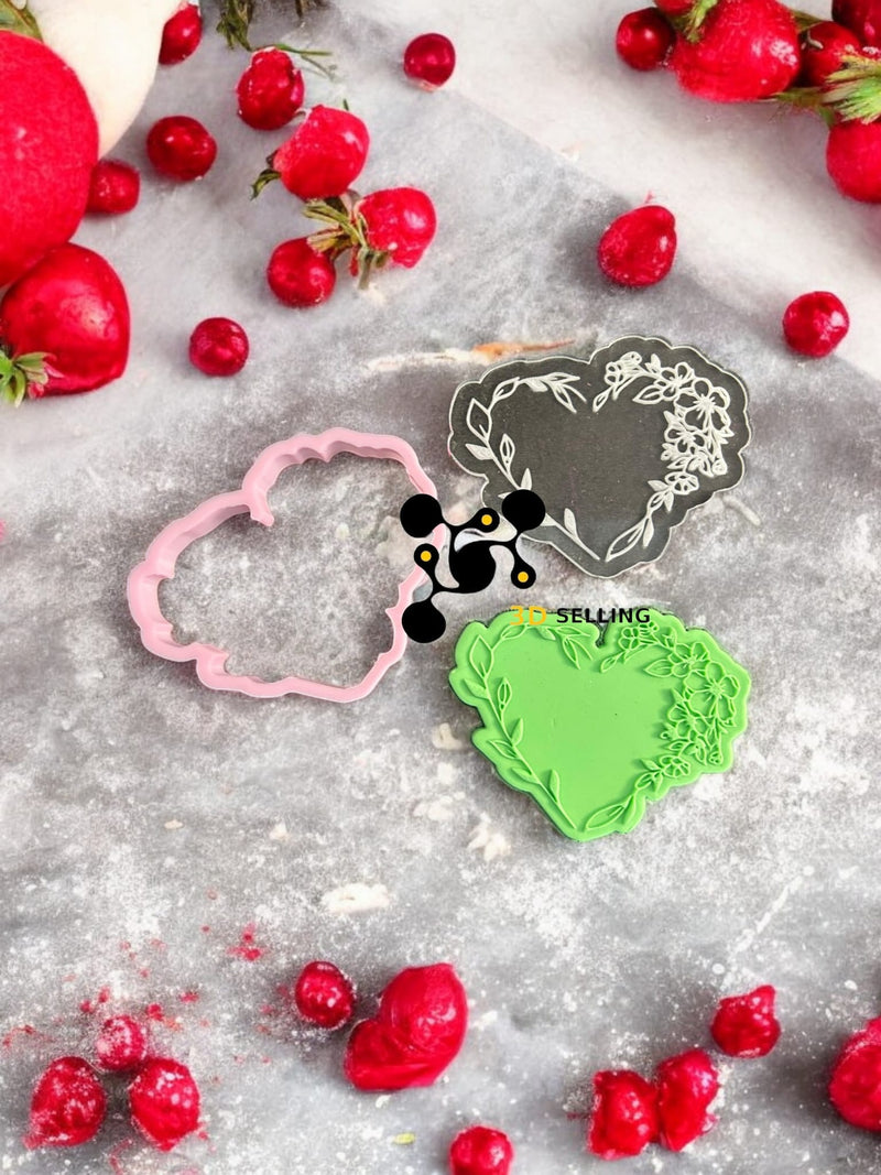 Cuore con fiori in rilievo in acrilico - 3d Selling