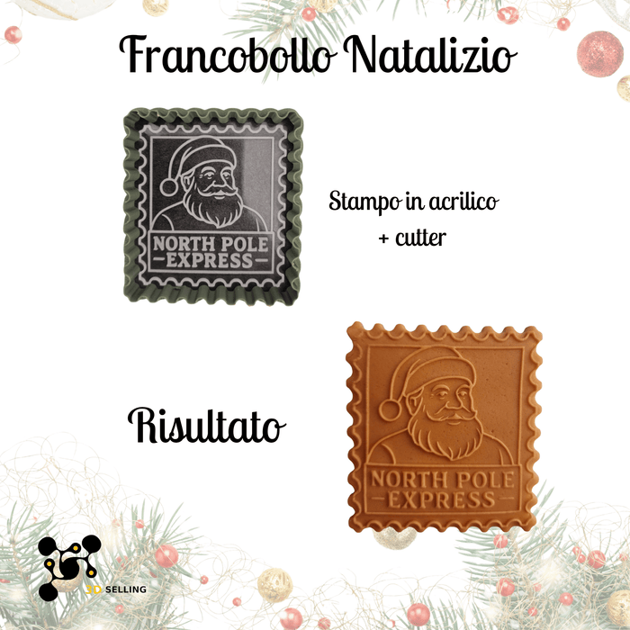 3d Selling Casa, arredamento e bricolage:Articoli per cucina e bar:Accessori per pasticceria:Altro accessori per pasticceria Stampo in Acrilico + Cutter “Francobollo Natalizio” – North Pole Express 🎅