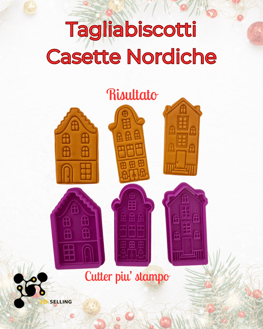 3d Selling Casa, arredamento e bricolage:Articoli per cucina e bar:Accessori per pasticceria:Altro accessori per pasticceria Tagliabiscotti Casette Nordiche – Set Cutter + Stampo ad Incisione