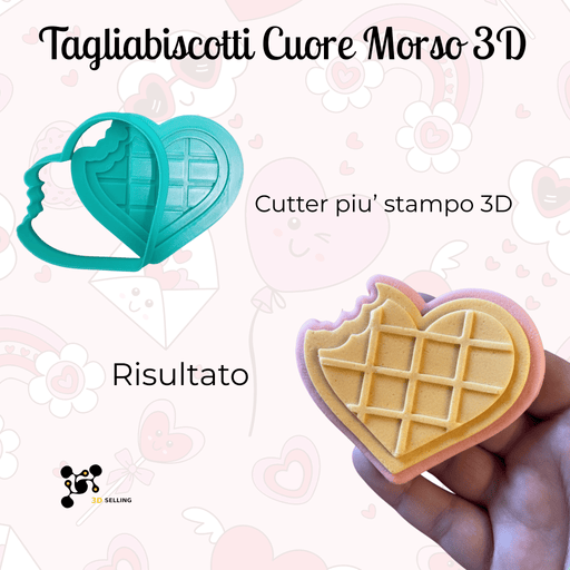 3d Selling Casa, arredamento e bricolage:Articoli per cucina e bar:Accessori per pasticceria:Altro accessori per pasticceria Tagliabiscotti Cuore Morso 3D + Stampo