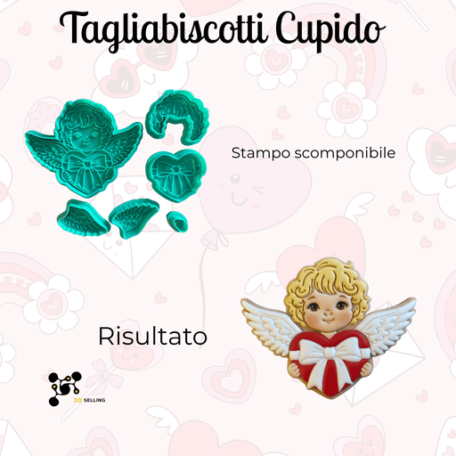 3d Selling Casa, arredamento e bricolage:Articoli per cucina e bar:Accessori per pasticceria:Altro accessori per pasticceria Tagliabiscotti Cupido Scomponibile + Timbro Dettagli 9cm