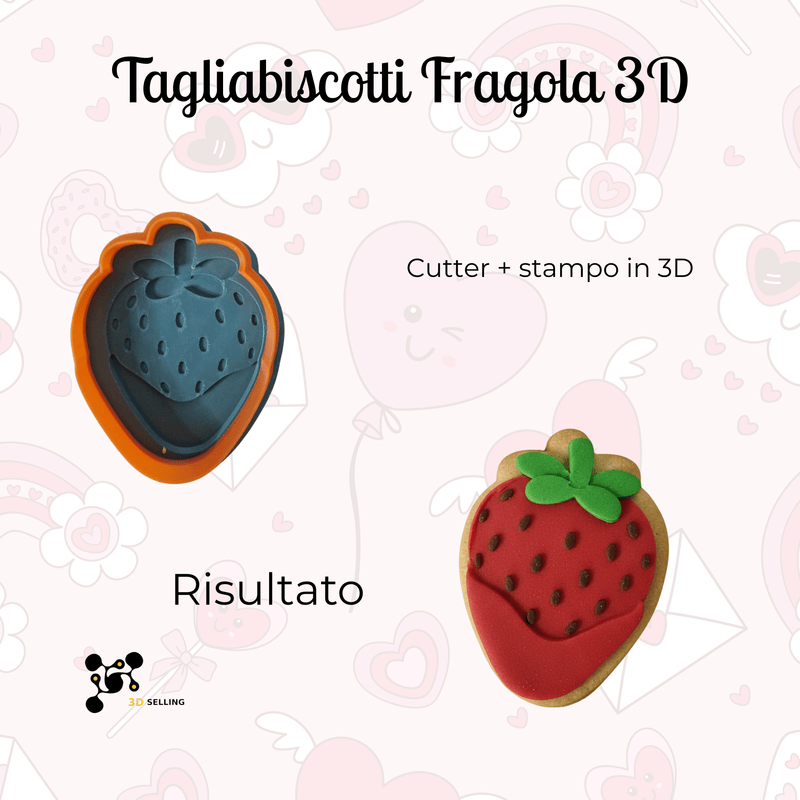 3d Selling Casa, arredamento e bricolage:Articoli per cucina e bar:Accessori per pasticceria:Altro accessori per pasticceria Tagliabiscotti Fragola 3D + Stampo