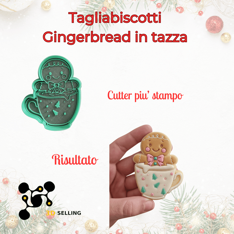 3d Selling Casa, arredamento e bricolage:Articoli per cucina e bar:Accessori per pasticceria:Altro accessori per pasticceria Tagliabiscotti Gingerbread in Tazza – Cutter + Stampo ad Incisione