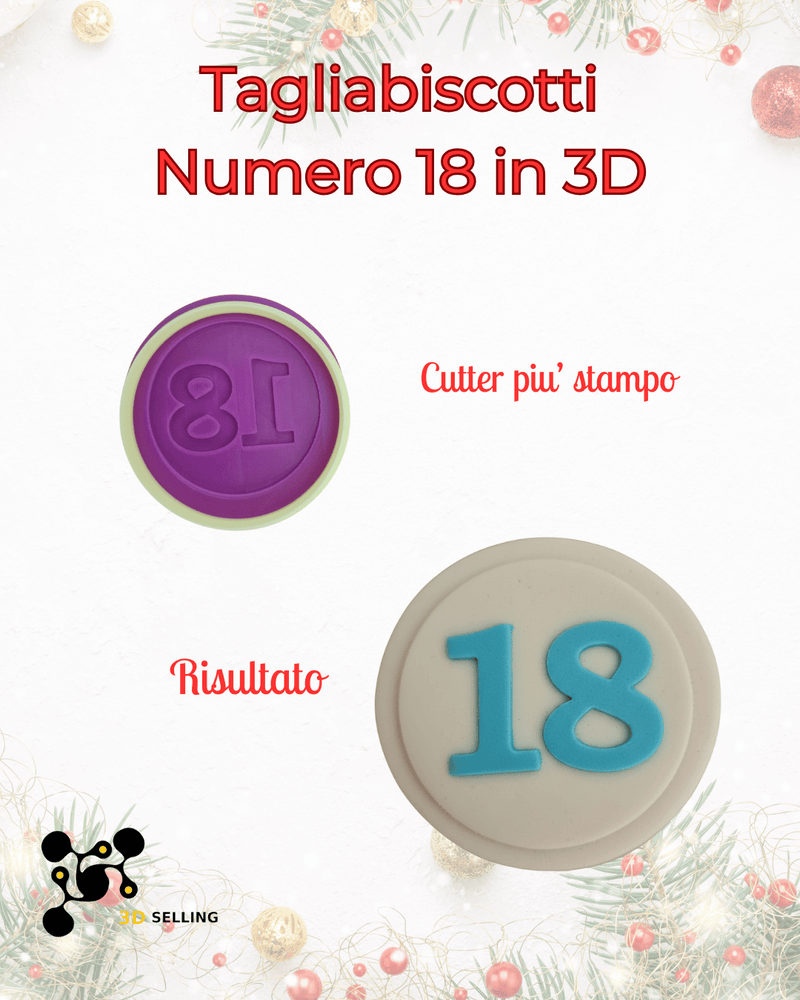 3d Selling Casa, arredamento e bricolage:Articoli per cucina e bar:Accessori per pasticceria:Altro accessori per pasticceria Tagliabiscotti Numero 18 – Cutter + Stampo 3D