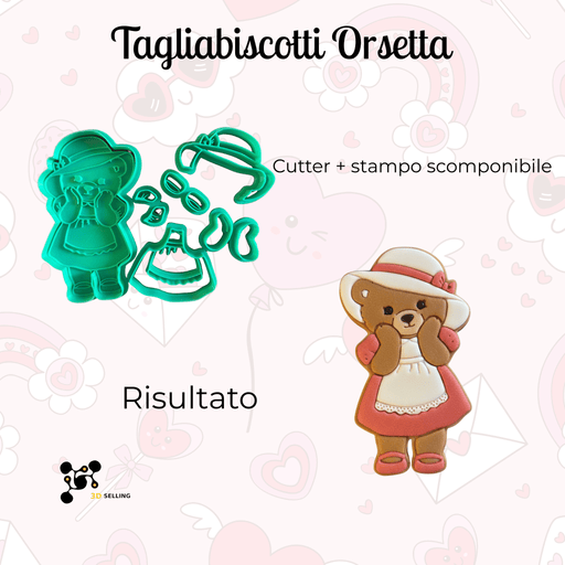 3d Selling Casa, arredamento e bricolage:Articoli per cucina e bar:Accessori per pasticceria:Altro accessori per pasticceria Tagliabiscotti Orsetta Scomponibile + Timbro Dettagli 10cm