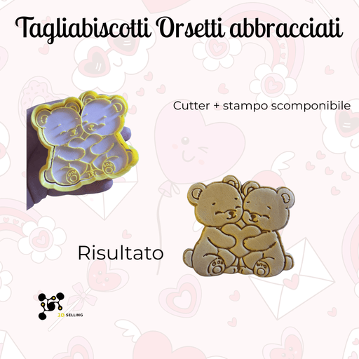 3d Selling Casa, arredamento e bricolage:Articoli per cucina e bar:Accessori per pasticceria:Altro accessori per pasticceria Tagliabiscotti Orsetti Abbracciati con Incisione + Stampo