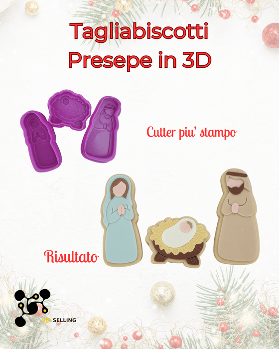 3d Selling Casa, arredamento e bricolage:Articoli per cucina e bar:Accessori per pasticceria:Altro accessori per pasticceria Tagliabiscotti Presepe – Cutter + Stampo 3D (Set 3 Pezzi)