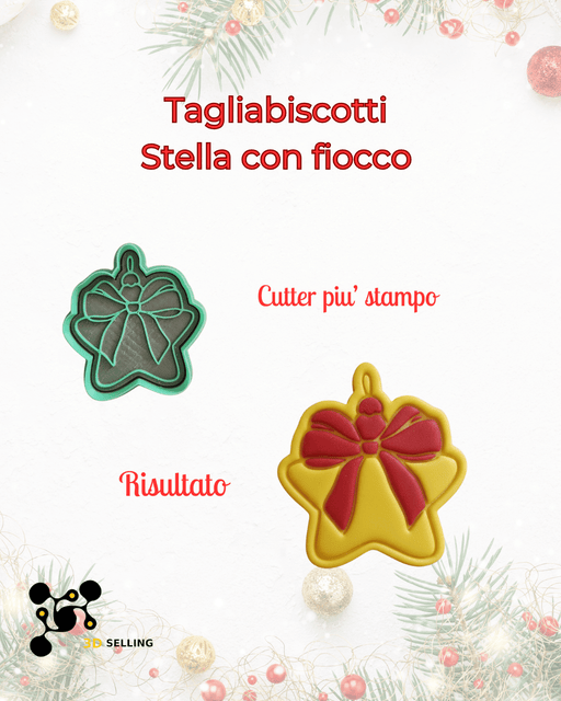 3d Selling Casa, arredamento e bricolage:Articoli per cucina e bar:Accessori per pasticceria:Altro accessori per pasticceria Tagliabiscotti Stella con Fiocco – Cutter + Stampo ad Incisione