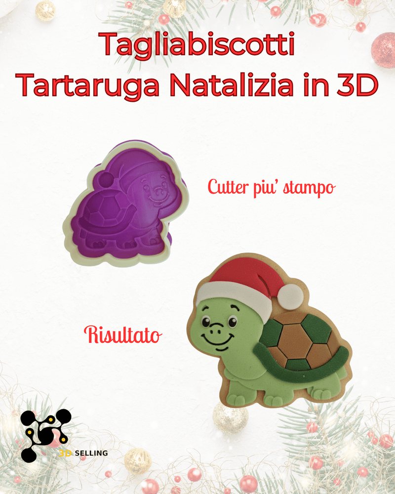 3d Selling Casa, arredamento e bricolage:Articoli per cucina e bar:Accessori per pasticceria:Altro accessori per pasticceria Tagliabiscotti Tartaruga Natalizia – Cutter + Stampo 3D