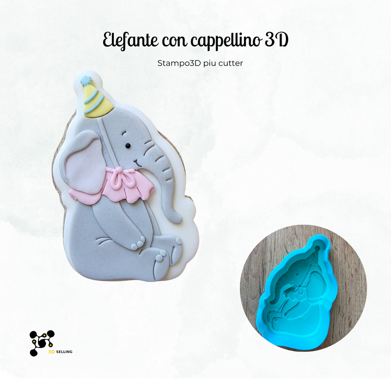 Elefante con cappellino 3D