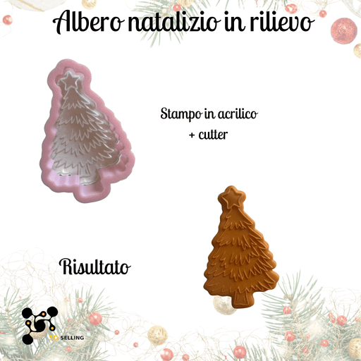 Selling 3D Casa, arredamento e bricolage:Articoli per cucina e bar:Accessori per pasticceria:Altro accessori per pasticceria Stampo in Acrilico + Cutter “Albero Natalizio in Rilievo” – Stampo Natalizio per Biscotti