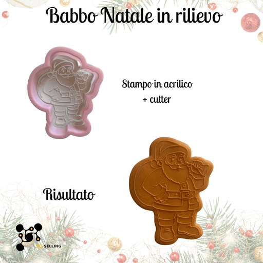 Selling 3D Casa, arredamento e bricolage:Articoli per cucina e bar:Accessori per pasticceria:Altro accessori per pasticceria Stampo in Acrilico + Cutter “Babbo Natale in Rilievo” – Stampo Natalizio per Biscotti
