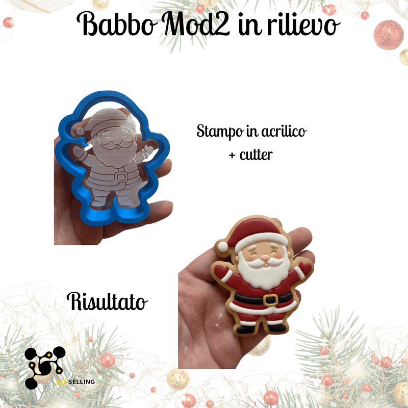 Selling 3D Casa, arredamento e bricolage:Articoli per cucina e bar:Accessori per pasticceria:Altro accessori per pasticceria Stampo in Acrilico + Cutter “Babbo Natale Mod2 in Rilievo” – Stampo Natalizio per Biscotti