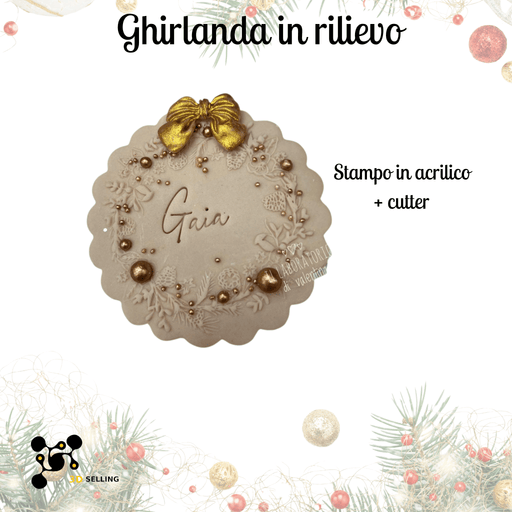 Selling 3D Casa, arredamento e bricolage:Articoli per cucina e bar:Accessori per pasticceria:Altro accessori per pasticceria Stampo in Acrilico + Cutter “Ghirlanda in Rilievo” – Stampo Natalizio per Biscotti