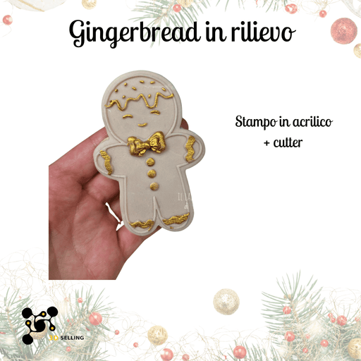 Selling 3D Casa, arredamento e bricolage:Articoli per cucina e bar:Accessori per pasticceria:Altro accessori per pasticceria Stampo in Acrilico + Cutter “Gingerbread in Rilievo” – Stampo Natalizio per Biscotti
