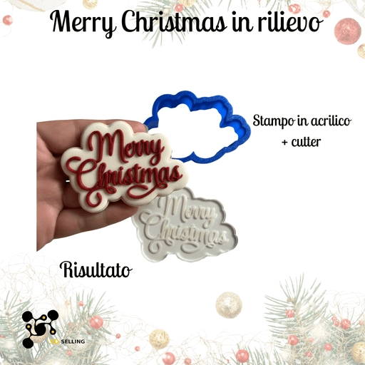 Selling 3D Casa, arredamento e bricolage:Articoli per cucina e bar:Accessori per pasticceria:Altro accessori per pasticceria Stampo in Acrilico + Cutter “Merry Christmas in Rilievo” – Stampo Natalizio per Biscotti