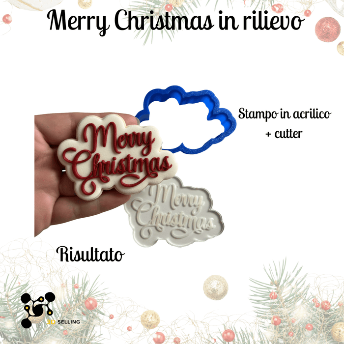 Selling 3D Casa, arredamento e bricolage:Articoli per cucina e bar:Accessori per pasticceria:Altro accessori per pasticceria Stampo in Acrilico + Cutter “Merry Christmas in Rilievo” – Stampo Natalizio per Biscotti