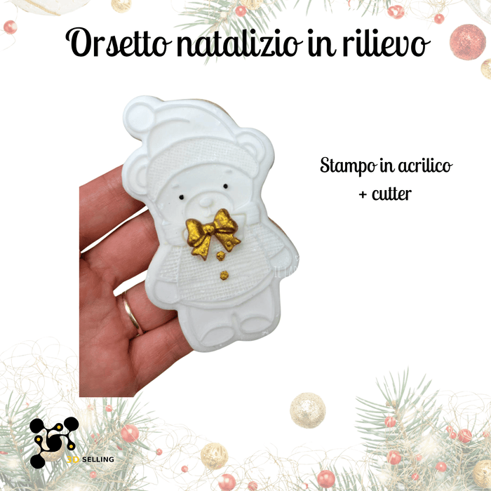 Selling 3D Casa, arredamento e bricolage:Articoli per cucina e bar:Accessori per pasticceria:Altro accessori per pasticceria Stampo in Acrilico + Cutter “Orsetto Natalizio in Rilievo” – Stampo Natalizio per Biscotti