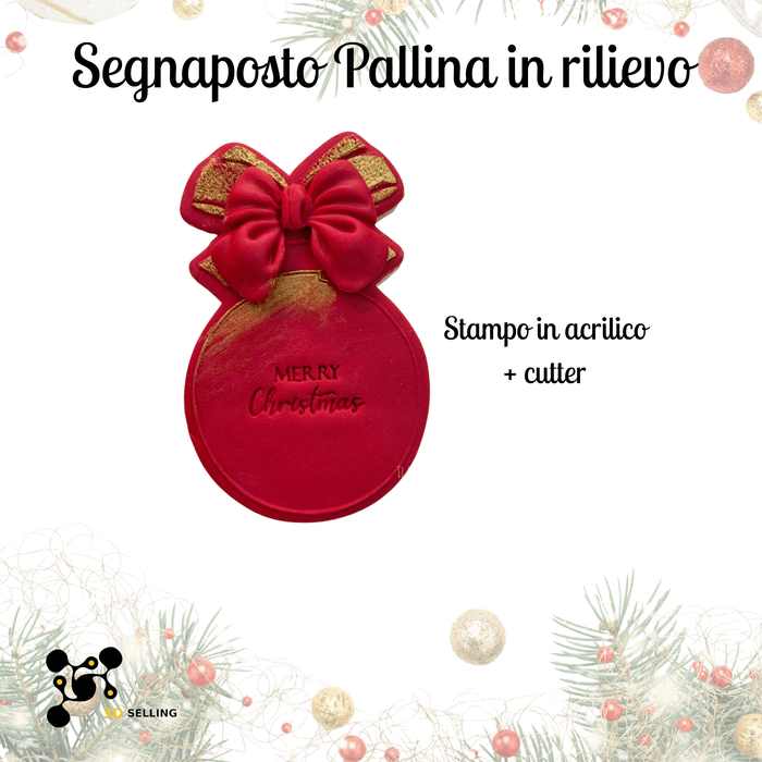 Selling 3D Casa, arredamento e bricolage:Articoli per cucina e bar:Accessori per pasticceria:Altro accessori per pasticceria Stampo in Acrilico + Cutter “Segnaposto Pallina in Rilievo” – Stampo Natalizio Personalizzabile