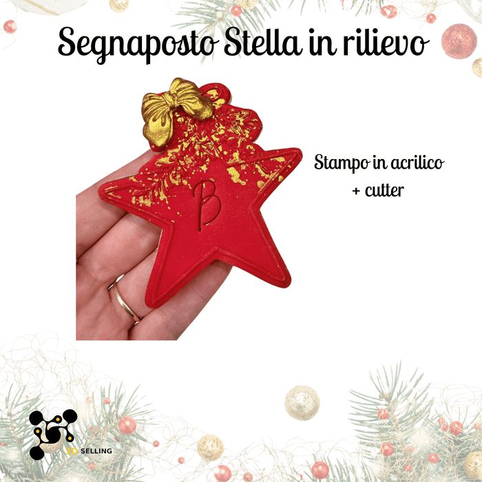 Selling 3D Casa, arredamento e bricolage:Articoli per cucina e bar:Accessori per pasticceria:Altro accessori per pasticceria Stampo in Acrilico + Cutter “Segnaposto Stella in Rilievo” – Stampo Natalizio Personalizzabile