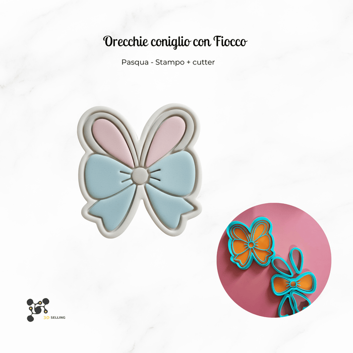 Selling 3d Casa, arredamento e bricolage:Articoli per cucina e bar:Accessori per pasticceria:Altro accessori per pasticceria Stampo orecchie coniglio con fiocco