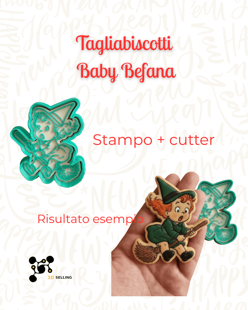 Selling 3d Casa, arredamento e bricolage:Articoli per cucina e bar:Accessori per pasticceria:Altro accessori per pasticceria Tagliabiscotti Baby Befana – Set Stampo + Cutter ad incisione