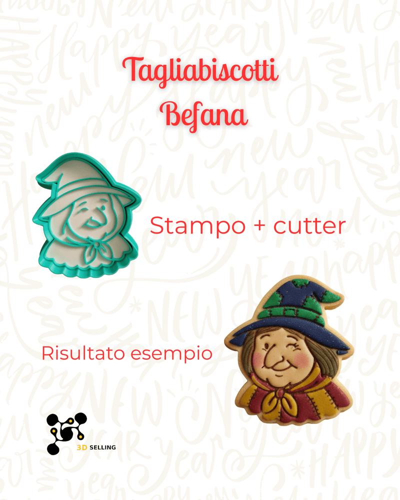 Selling 3d Casa, arredamento e bricolage:Articoli per cucina e bar:Accessori per pasticceria:Altro accessori per pasticceria Tagliabiscotti Befana – Stampo a Incisione + Cutter