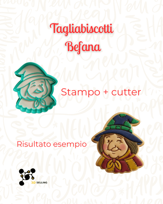 Selling 3d Casa, arredamento e bricolage:Articoli per cucina e bar:Accessori per pasticceria:Altro accessori per pasticceria Tagliabiscotti Befana – Stampo a Incisione + Cutter