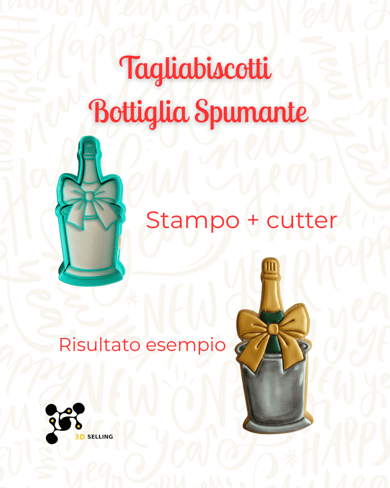 Selling 3d Casa, arredamento e bricolage:Articoli per cucina e bar:Accessori per pasticceria:Altro accessori per pasticceria Tagliabiscotti Bottiglia Spumante –  Stampo + cutter ad incisione