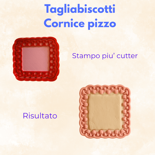 Selling 3D Casa, arredamento e bricolage:Articoli per cucina e bar:Accessori per pasticceria:Altro accessori per pasticceria Tagliabiscotti Cornice Pizzo – Stampo + Cutter