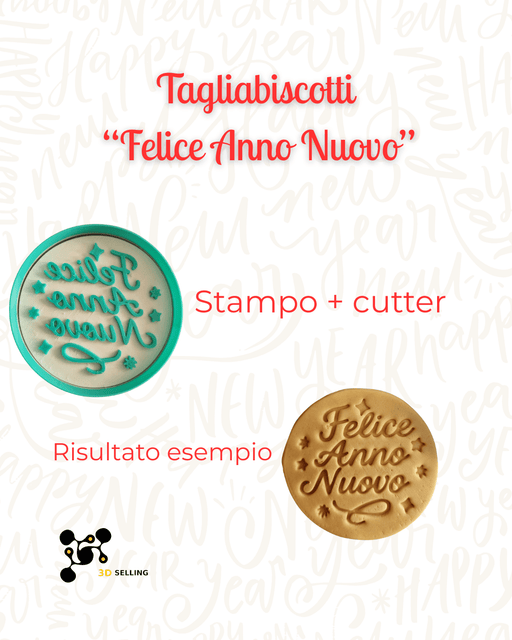 Selling 3d Casa, arredamento e bricolage:Articoli per cucina e bar:Accessori per pasticceria:Altro accessori per pasticceria Tagliabiscotti “Felice Anno Nuovo” – Stampo + Cutter per Biscotti e Decorazioni
