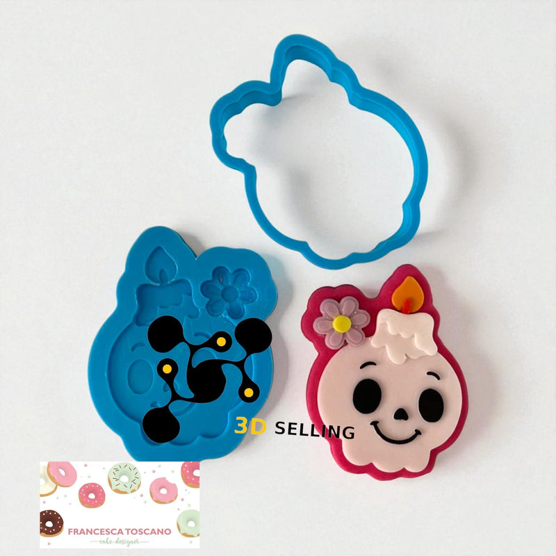 Teschio con fiore stampo in 3D 8cm - 3d Selling