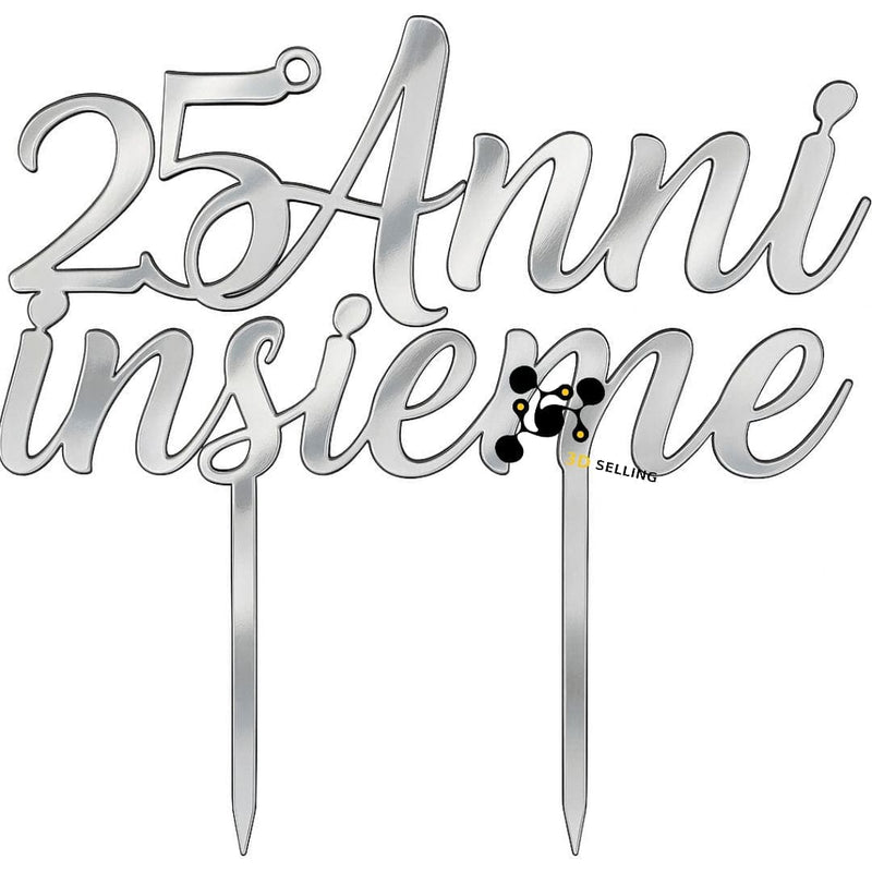 Cake Topper 25 anniversario Plexiglass Specchiato argento - 3d Selling