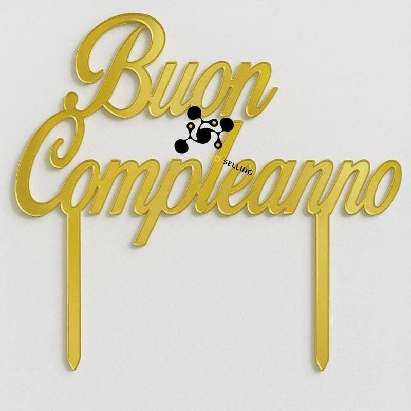Cake Topper Buon Compleanno Plexiglass Specchiato - 3d Selling