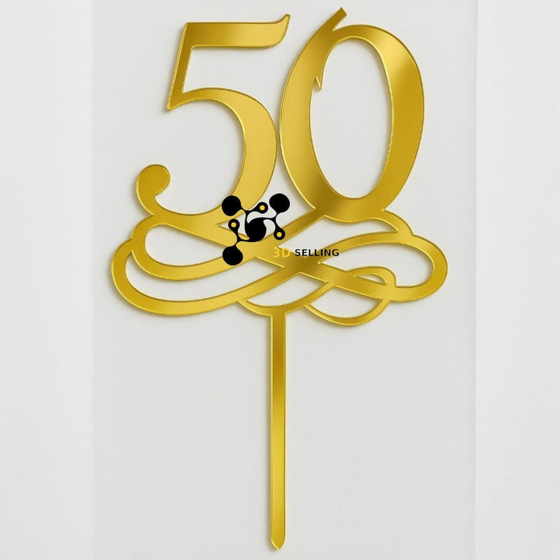 Cake Topper numero 50 Plexiglass Specchiato Oro - 3d Selling