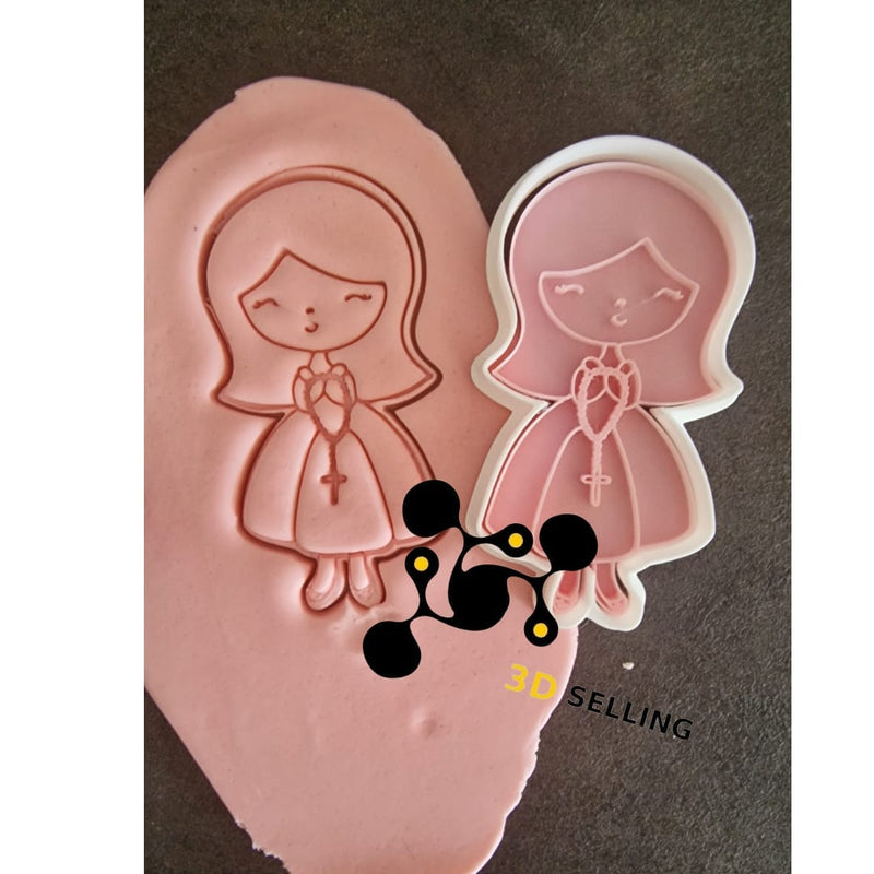 Bimba con rosario Prima Comunione cookie cutter formina tagliabiscotti - 3d Selling