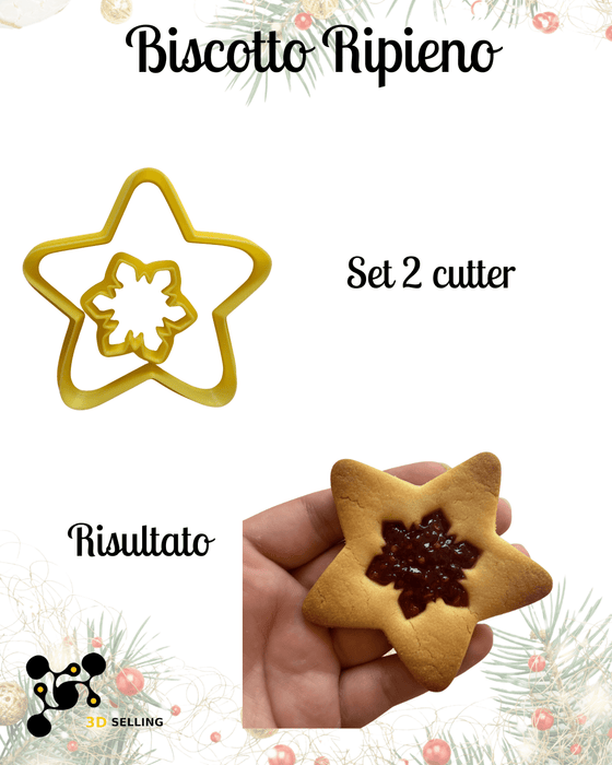 SELLING3D Casa, arredamento e bricolage:Articoli per cucina e bar:Accessori per pasticceria:Altro accessori per pasticceria Biscotto Ripieno Natalizio Mod3 9 cm – Set 2 Cutter