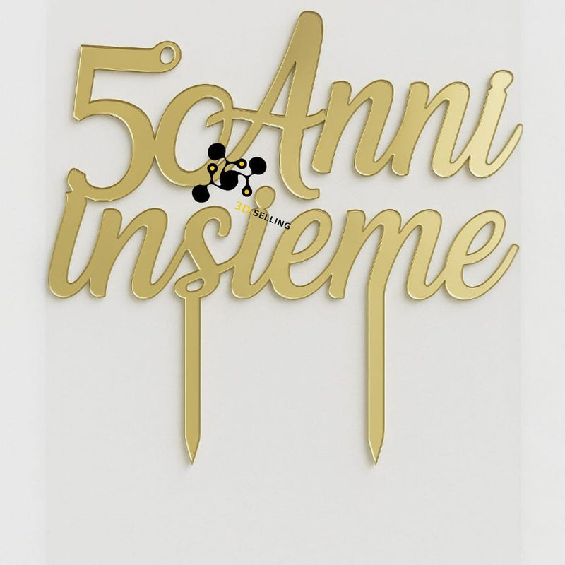 Cake Topper 50 anniversario Plexiglass Specchiato oro - 3d Selling