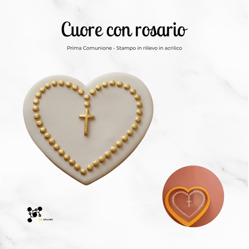 SELLING3D Casa, arredamento e bricolage:Articoli per cucina e bar:Accessori per pasticceria:Altro accessori per pasticceria Cuore con Rosario – Stampo in Rilievo per Biscotti | Prima Comunione