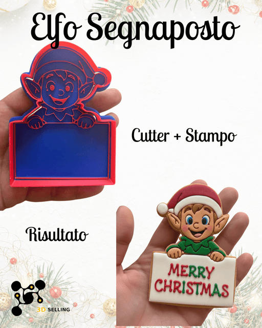 SELLING3D Casa, arredamento e bricolage:Articoli per cucina e bar:Accessori per pasticceria:Altro accessori per pasticceria Elfo Segnaposto Natalizio 9 cm – Cutter + Stampo ad Incisione