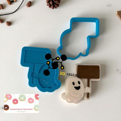 SELLING3D Casa, arredamento e bricolage:Articoli per cucina e bar:Accessori per pasticceria:Altro accessori per pasticceria Fantasma con cartello stampo in 3D 8.5cm